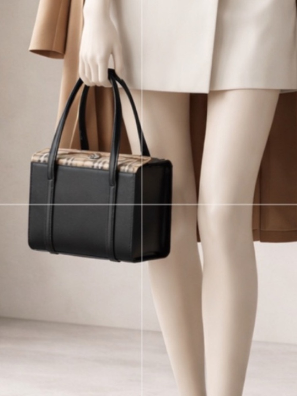RARE AUTHENTIC/BURBERRY NOVA CHECK LEATHER HANDBAG BY SANYO SHOKAI.